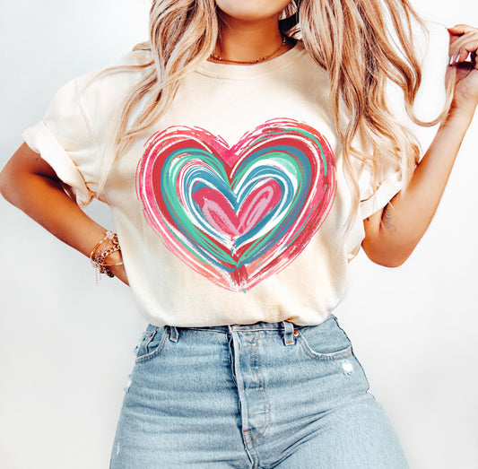 Graphic T- Heart Drawing - Comfort Color DTF - Ivory Shirt