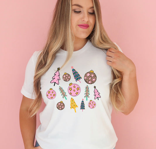 Pink Trees white shirt - Pink Christmas Series