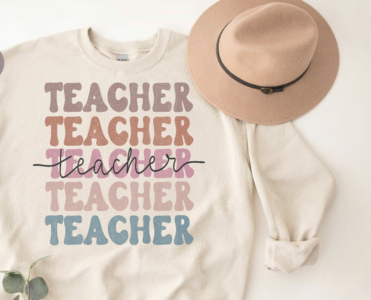 Teacher Retro on White T Shirt