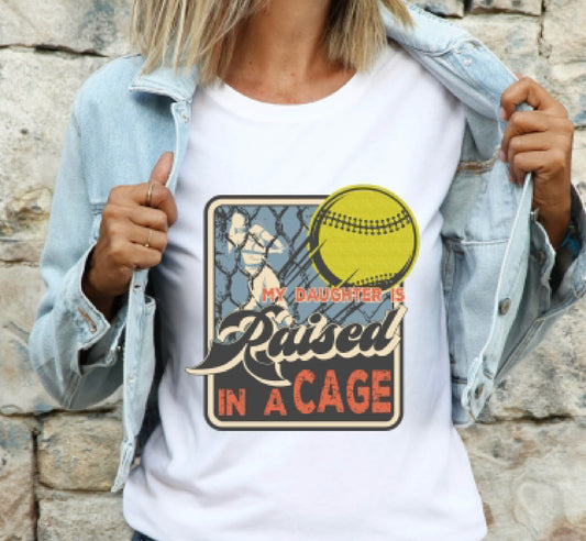 SB Raised in a Cage on White T Shirt
