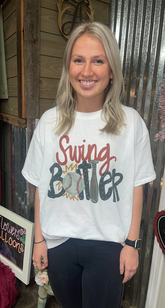 Swing Batter on White T Shirt