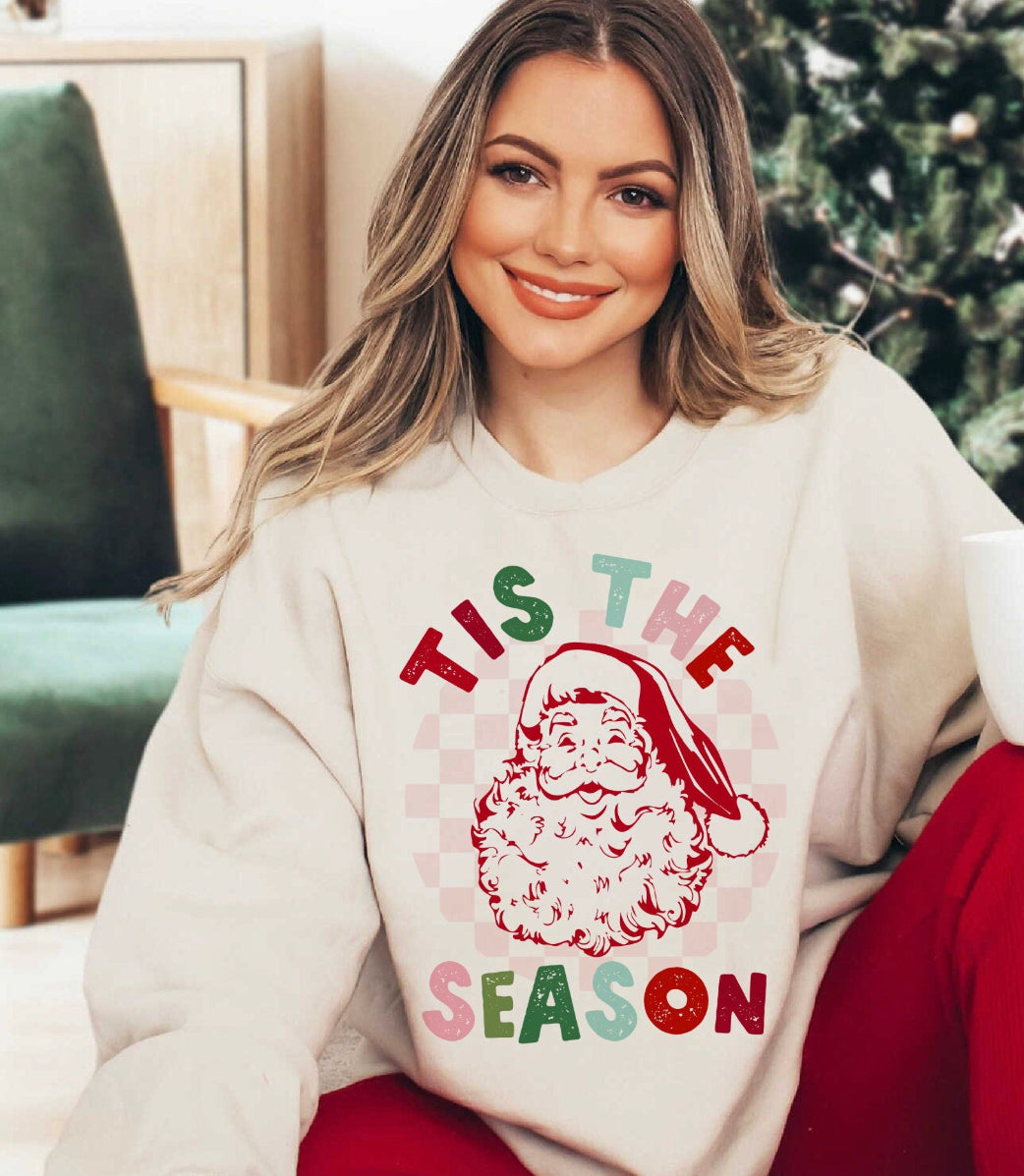 Santa Face - Tis the Season Sweatshirt on White