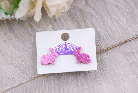 Pink Glitter Bunny Studs