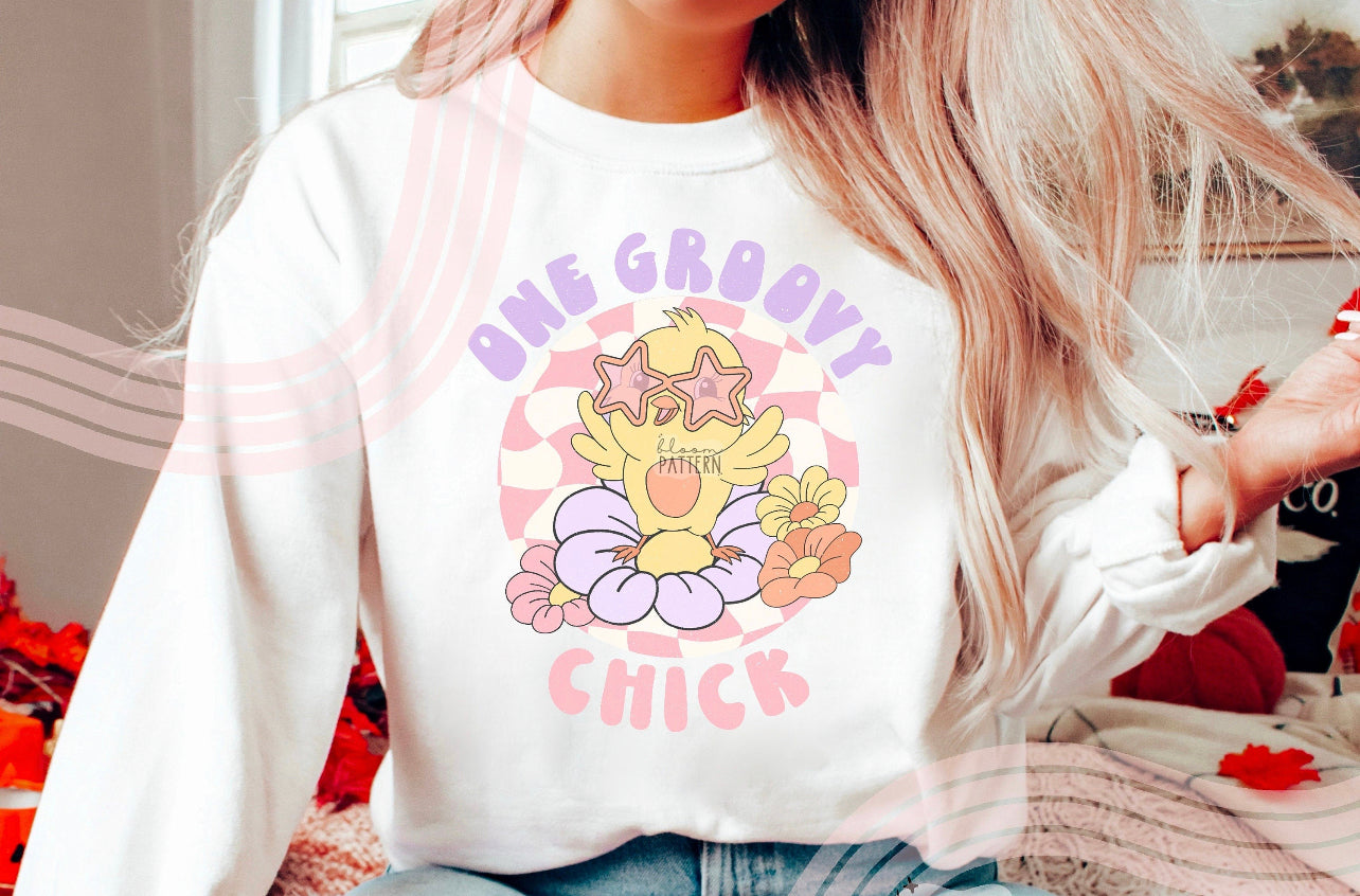 One Groovy Chick on White T Shirt