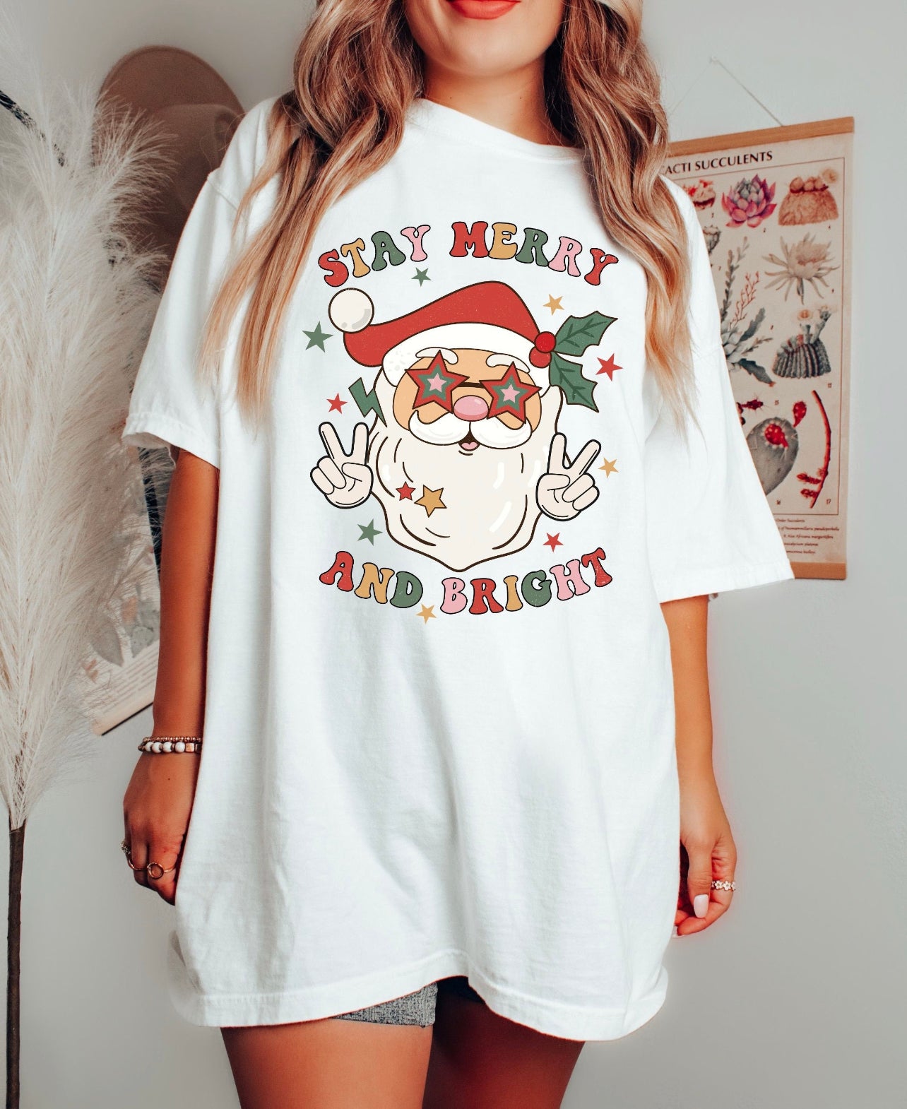 Stay Merry and Bright T Shirt on White