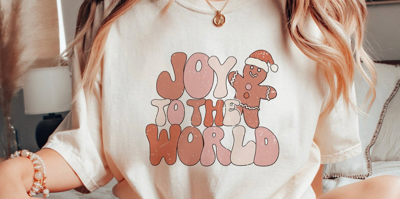 Joy to the World Ginger Bread Man on a White Sweatshirt